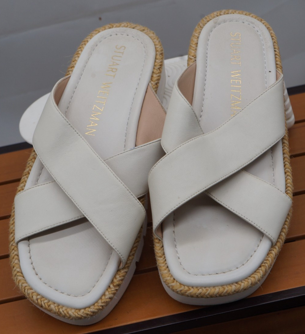 STUART WEITZMAN White 1/2" Platform Roza Wedge Slide Sandals Size 8.5B